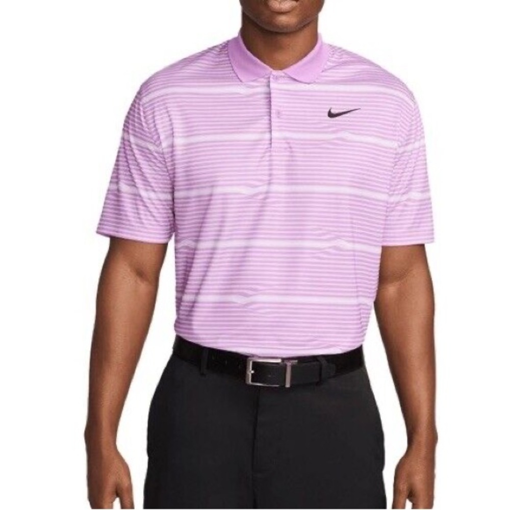 Nike Men's Pink Striped Polo Shirt